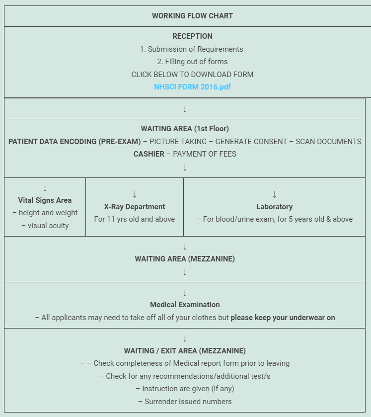 Working flow chart of Nationwide Health Systems Cebu, Inc.. The same steps are listed as text on this page.